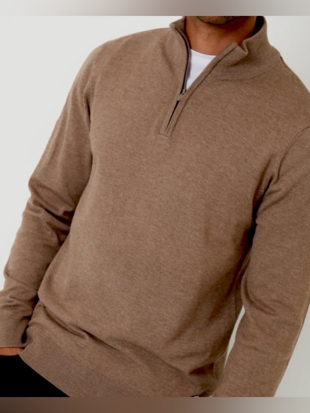 Men's Zip-Neck Sweater in Taupe